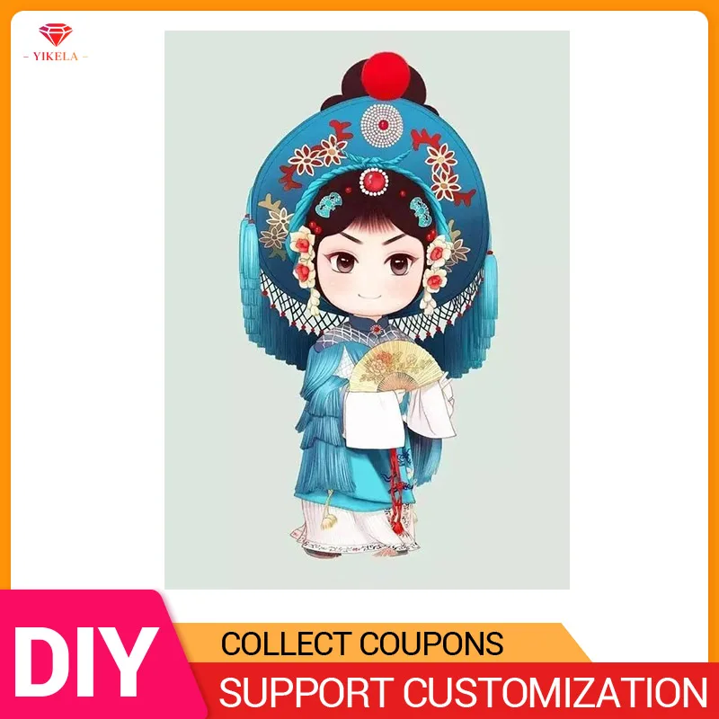 

YIKELA 5D DIY Full Round/Square Diamond Painting Cross Stitch Beijing Opera Diamond Painting Embroidery Cartoon