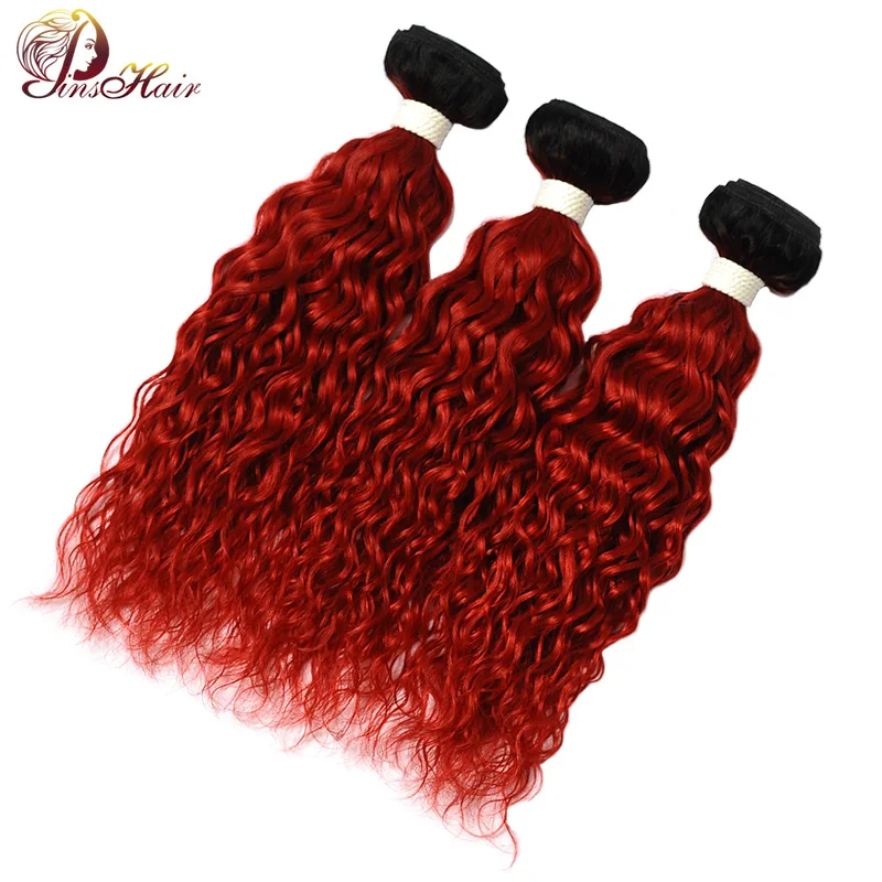 

Pinshair Water Wave Ombre 1B Red Bundles Non Remy Human Hair Weave 3 Bundles Colored Peruvian Hair Bundles Weft Hair Extensions