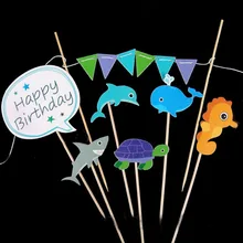 1 комплект, милый комбинезон с море океан изображения рыбок и морского дна Китовая акула гиппокамп черепаха украшения для капкейков выбирает дети детский наряд для дня рождения праздничный торт
