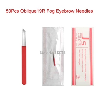 

New arrival 50pcs 19R red tattoo needles holding fog oblique 19 round needle microblading curved semi permanent manual blade pen