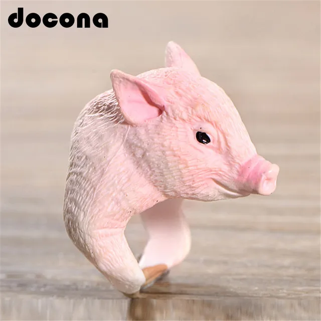 docona Lovely Pink Pig Rings Trendy Style Cute 3D Finger Animal Rings for Women docona Lovely Pink Pig Rings Trendy Style Cute 3D Finger Animal Rings for Women