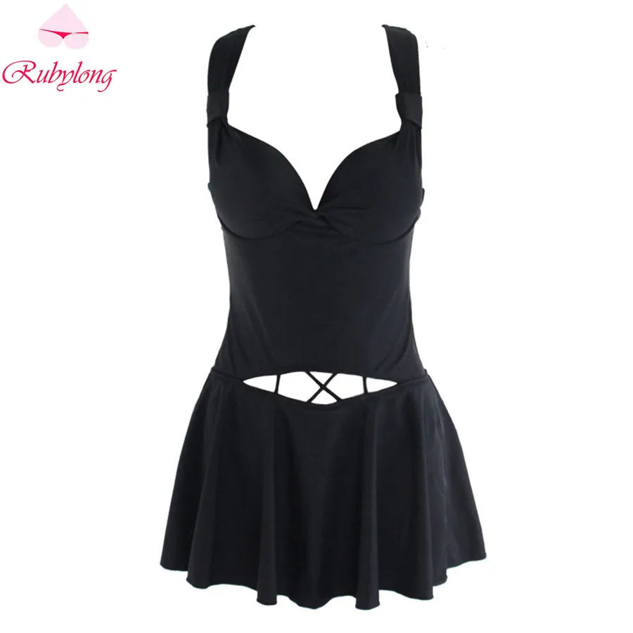 Rubylong Cutest Black One Piece Swimwear Women Swimsuit Lady Dress One Piece Suits Sexy Cross