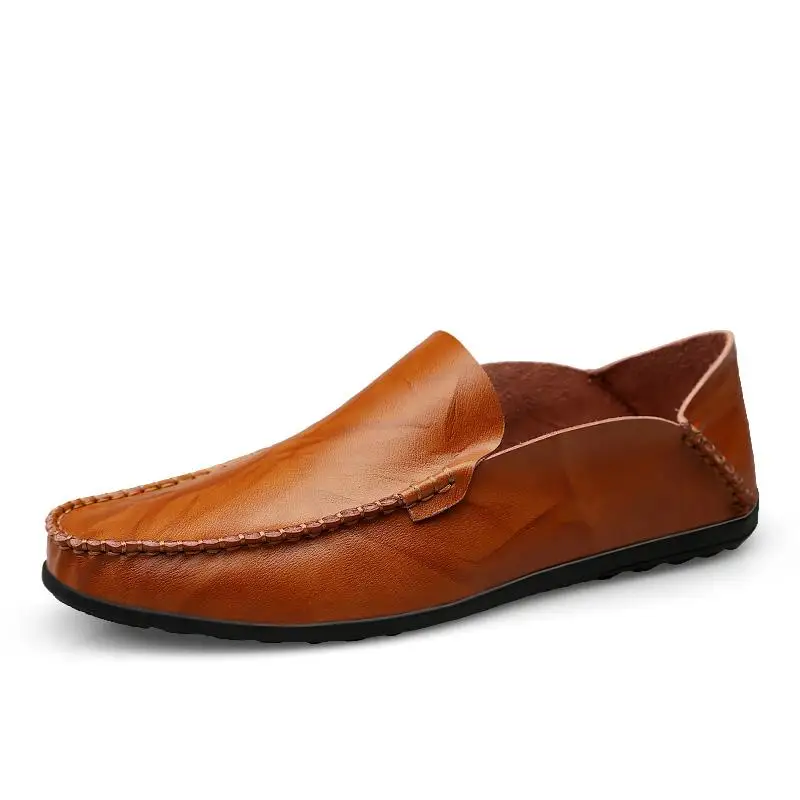 Мужская Дизайнерская Повседневная обувь; Брендовая обувь из натуральной кожи; итальянские мужские кроссовки; нескользящие лоферы на плоской подошве; Вождение мужской обуви - Цвет: Dark brown