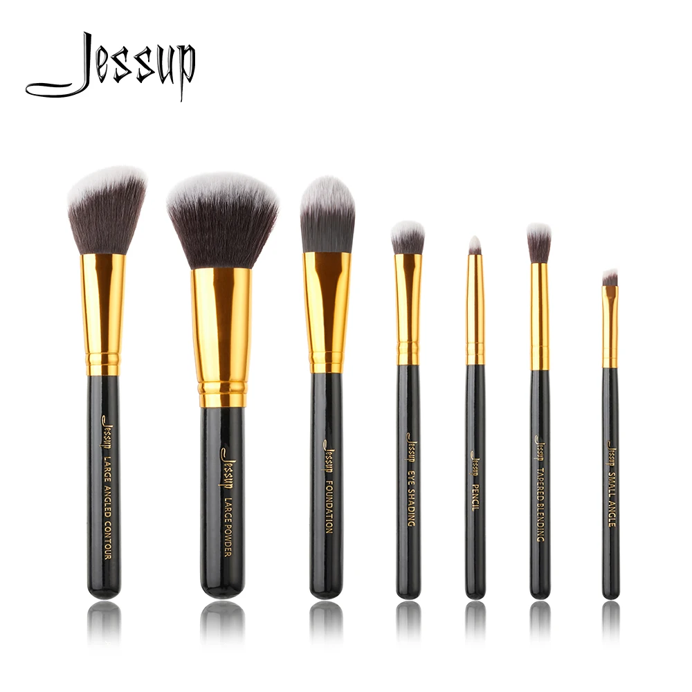 

Jessup 7pcs Pro Makeup brushesTools Black/Gold Beauty Make up brush sets Cosmetic Kit Eyeshadow Foundation wood blusher Powder