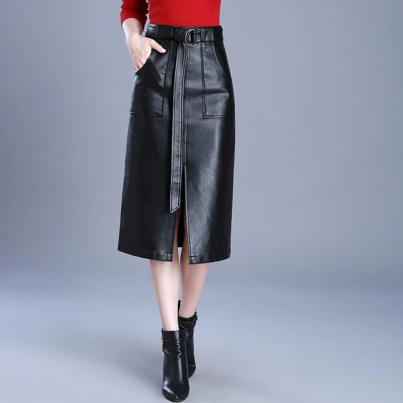 PU SKIRTS Leather skirt female 2017 new Korean version of autumn and winter long section of