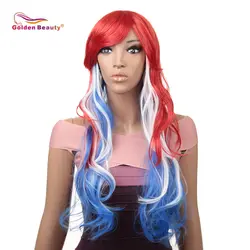 18 дюймов Волнистые волнистый парик для косплея для женщин парик длинные волосы термостойкие синтетический парик красный к синий, Ombre Серый