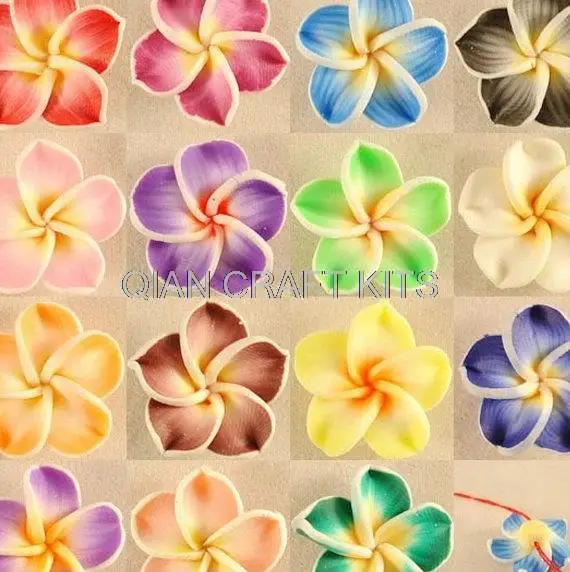 

150pcs mixed you can Pick Color Polymer Clay White Border Plumeria Flower Beads 20mm D25