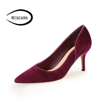 

WEIQIAONA 2019 New Big Size 33-45 Flock Elegant Fashion Women Shoes Pumps High Heels Shoes Pointed Toe Party Shoes Ladies Shoes