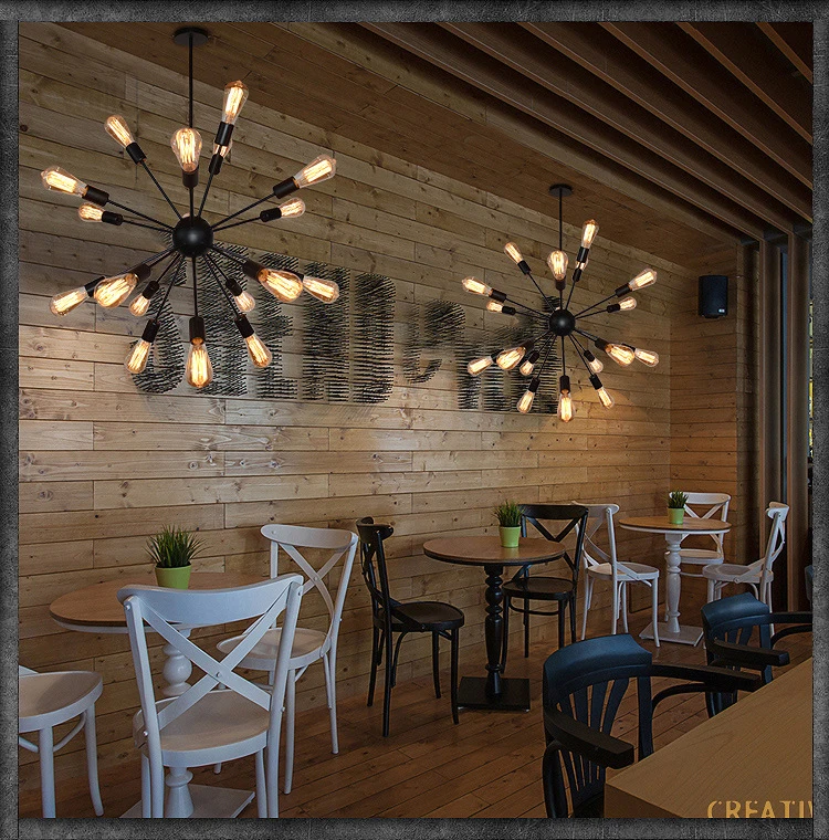 Pingente de Suspensão da Lâmpada Ferro do Vintage Sputnik Restaurante Hotel Barra Loft Café Escritório Shopping Moderno Atômico Starburst Lustre Luz 7 Sputnik pingente de suspensão da lâmpada luz