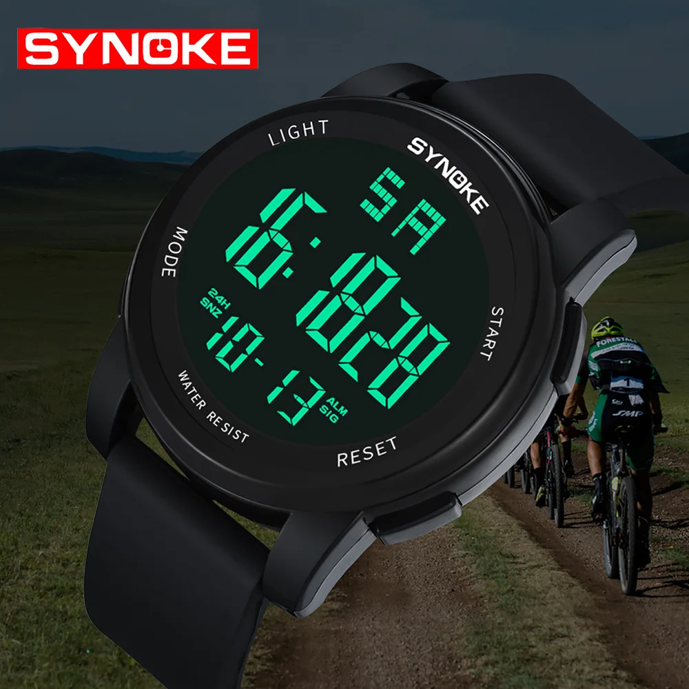 SYNOKE, цифровые спортивные наручные часы, светодиодный, Hombre, водонепроницаемые, цифровые, модные, военные, спортивные, мужские часы