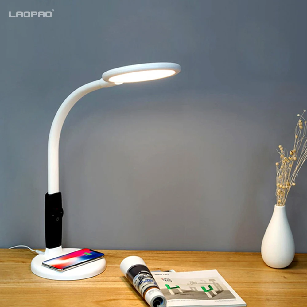 

Modern Flexible desk lamp 18W RA>92 Eye Caring With Wireless Charger 5-Level Brightness&Color For Bedroom Read Table Lamp LAOPAO