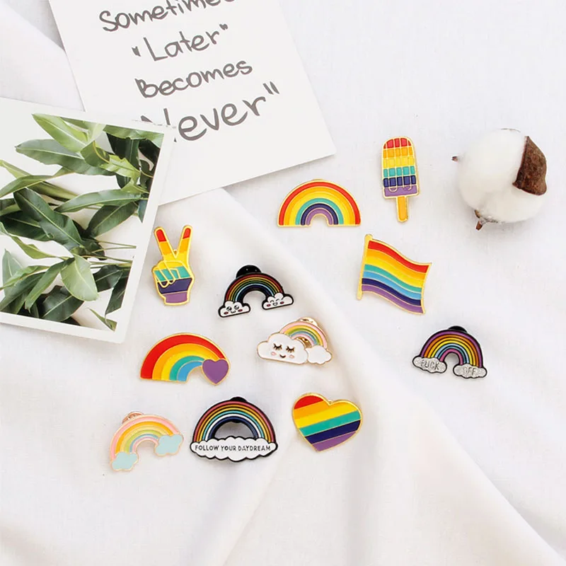 

Colorful Rainbow Pins Brooches For Women Cartoon Creative Rainbow Metal Brooch Cloud Pins Denim Hat Badge Collar Rainbow Jewelry