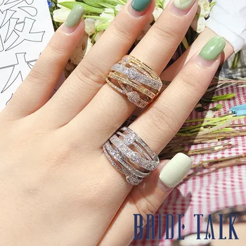 

Bride Talk Luxury Ring Cubic zirconia lines rings for women Suitable Bridal party wedding Engagement Big Ring Jewelry