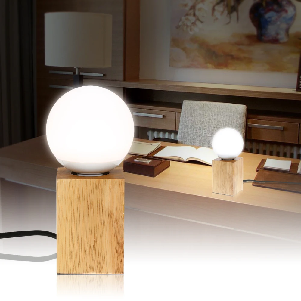 

Creative 3 Color Temperatures Adjustable Table Light Oak Wooden Base with E27 LED Bulb Switch Desk Lamp Modern Retro