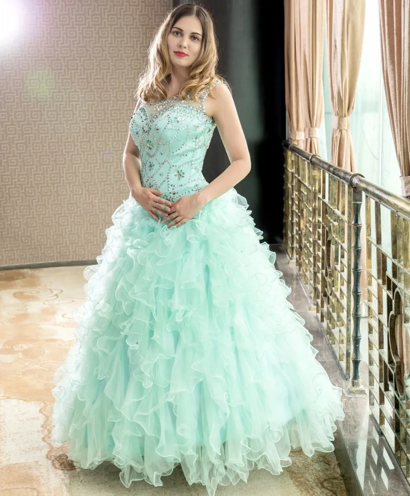 Великолепные платья Quinceanera 2018 маскарадные Бальные пышные полностью бисер кристаллы корсет Блестящие сладкий 16 платье Quinceanera