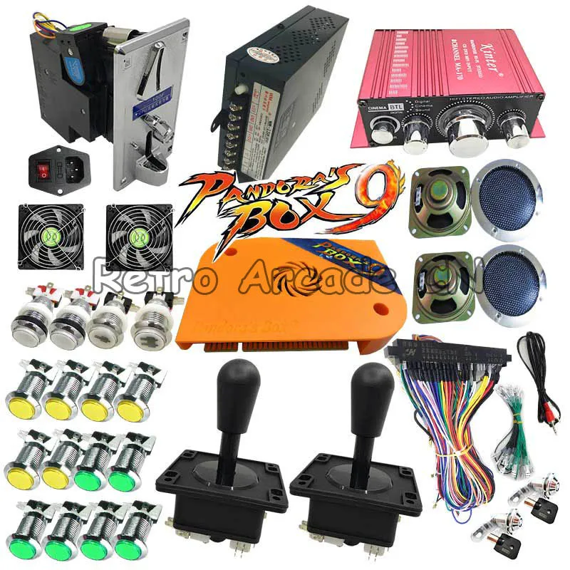 DIY full kit with Pandora box 9 PCB 1500 in 1 LED chrome button zippy joystick jamma harness HDMI VGA for Arcade game machine