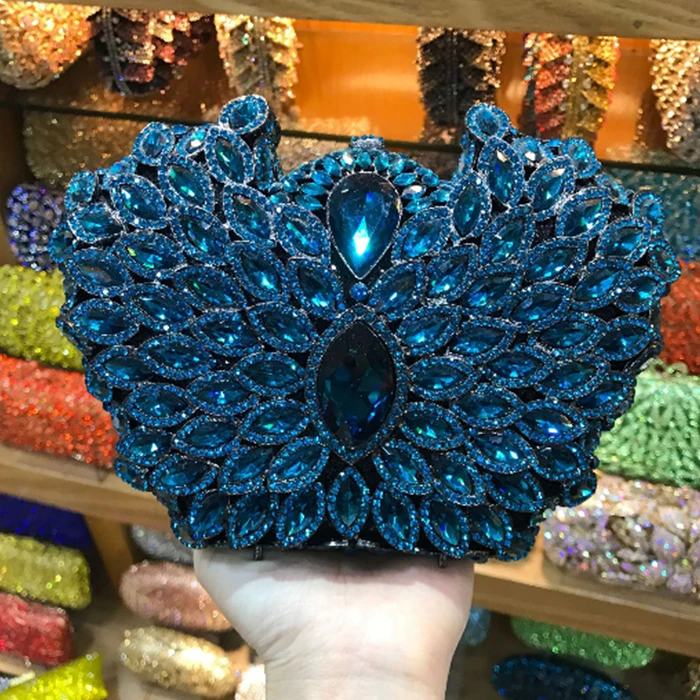 blue/gold mini clutch Purse Diamond Crystal Female Party Mini Handbags Fuschia Clutch Bag Wedding Pouch messenger crossbody bags | Багаж и