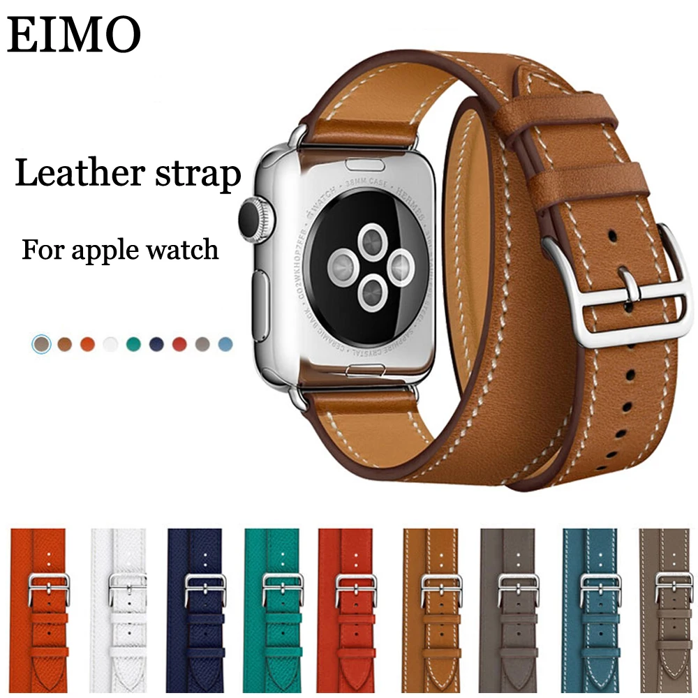 

Genuine Leather Watchband for Apple Watch Band 42mm 44mm iwatch series 4/3/2/1 40/38mm Double Tour Hermes Bracelet Wrist Strap