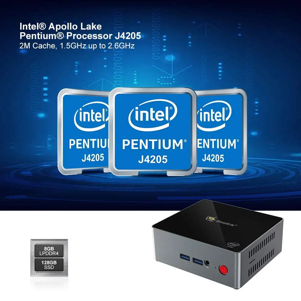 Beelink J45 Мини ПК Lpddr4 8 Gb/128 Gb Ssd Intel Gemini Lake Celeron процессоре J4205 изображения Hd 505 двойной Экран Дисплей/двойной Wif