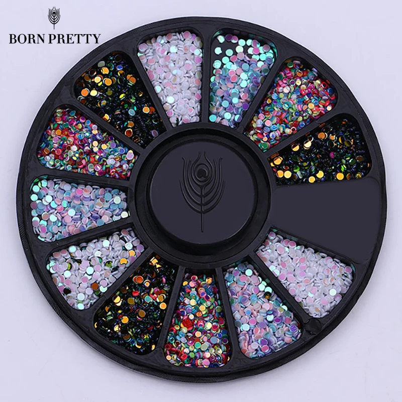  1 Box 1mm Mixed Color 3D Nail Art Decorations Colorful Round Wafer Nail Sequins In Wheel DIY Manicu