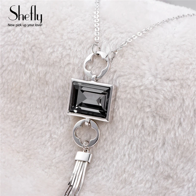 

Big Crystal Pendant Necklace for Women Luxury Statement Jewellery Fashion Long Necklace Tassel Sweater Chain Party Gift For Her