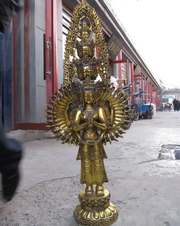 

Collectible bronze lion statue S0695 Tibet Copper Fane Gild 1000 Hands Avalokitesvara Kwan-Yin Guan Yin Buddha Statue (B0328)