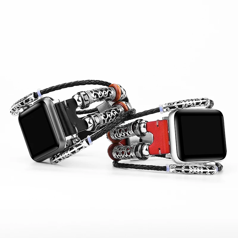 Кожаный браслет для Apple Watch 4 5 40 мм 44 серебристый ремешок с пряжкой из нержавеющей