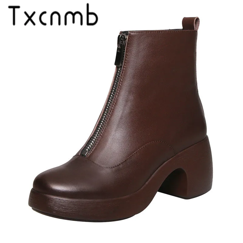 TXCNMB/ г.; женские ботинки «Челси» из натуральной кожи; ботильоны на высоком каблуке; модная женская обувь ручной работы на платформе