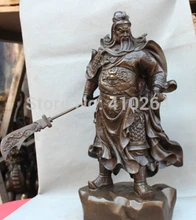 free shipping 20″ Chinese Padauk Wood Guan Gong Yu Warrior God Ride Horse Sword carve Statue