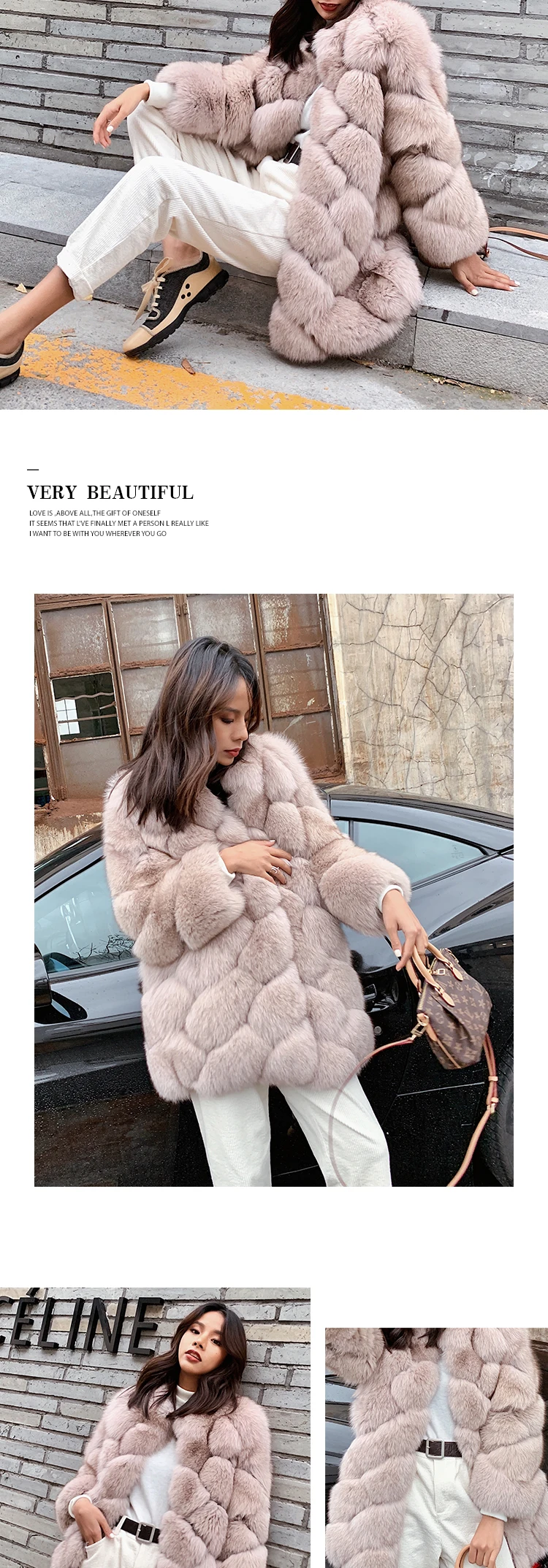 Maylofuer Women New Real Fox Fur Coat Natural and Genuine Fox Fur Jacket for Woman Winter Fashion Fur Coats Overcoat Outwear