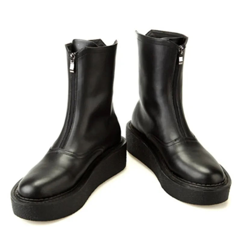 atlas platform biker boot in black faux leather