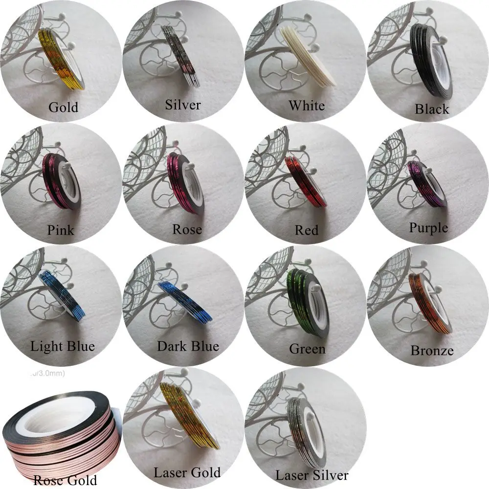 

2pcs 1MM Adhesive stripping tape nail art metalic yarn nail art sticker Gold/Silver/Pink/Red/Rose Gold