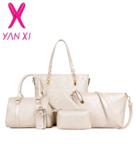 YANXI Nouveau 6 ensembles fourre-tout Paquet Gaufrage pu cuir femmes messenger sac à bandoulière Pack composite sac dames sacs à main et sacs D’or