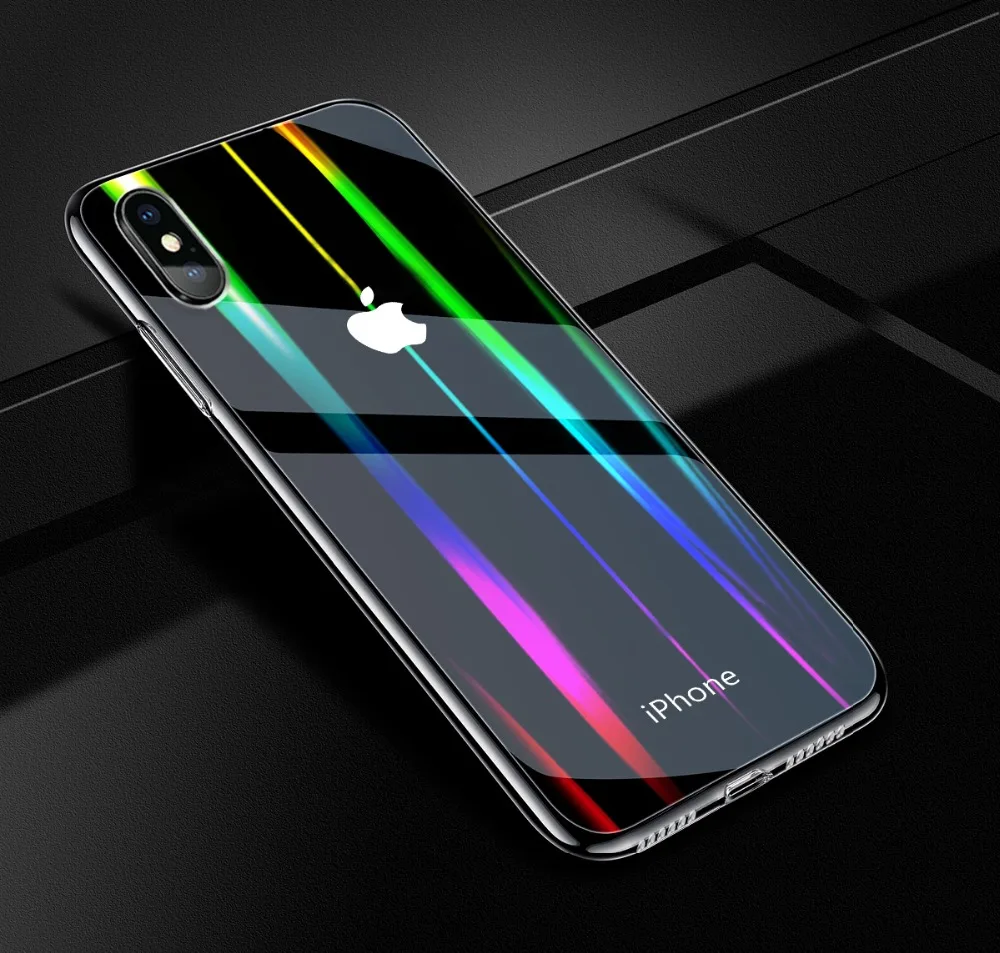 

Aurora Tempered Glass Phone Case For iPhone X 7 8 Luxury Glossy Silicone Edge Cover For iPhone 7 8 Plus XS MAX XR X Phone Cases