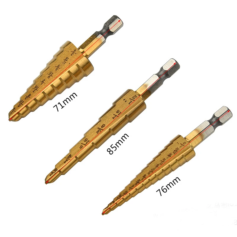 HSS Steel Large Step Cone Titanium Coated Metal Drill Bit Cut Tool Set /3/16-1/2 Hole Cutter With Bag 3Pcs/lot 3pcs hss titanium coated step drill bit set high speed steel cone drill bit plastic wood metal working aluminum hole drilling