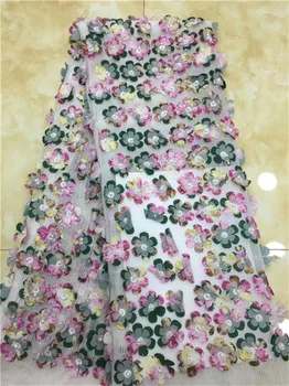

Nigerian Lace Fabrics aso ebi 2019 African French Lace Fabric High Quality 3D Lace Beads Multicolor New 3D African Lace Applique