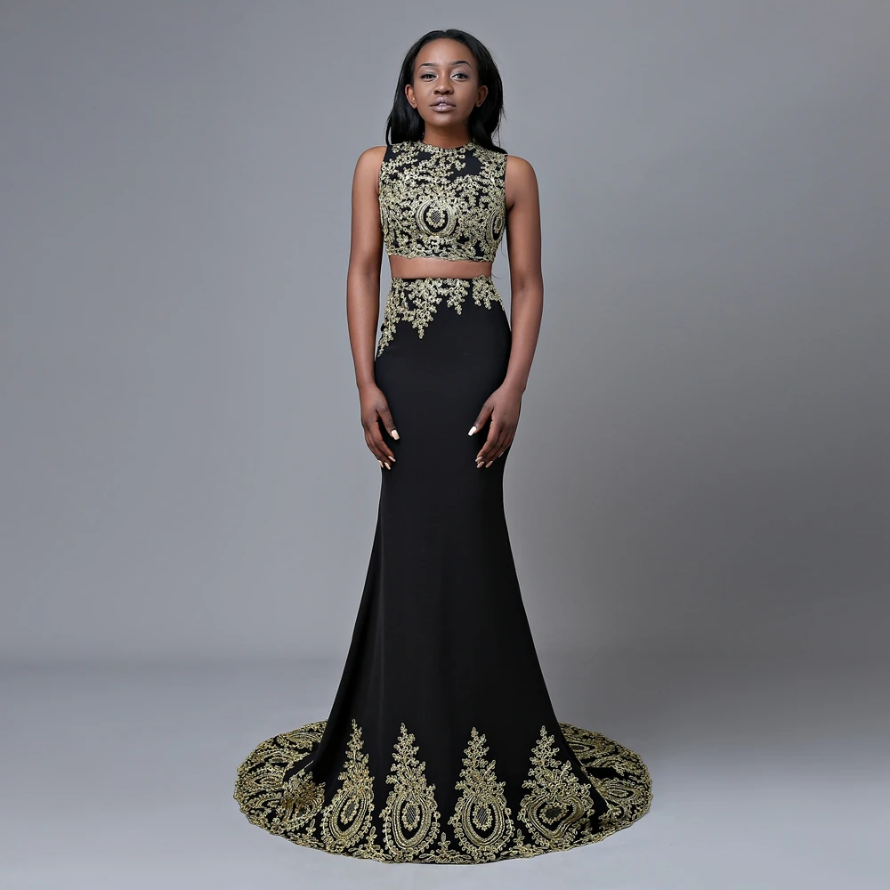 Black And Gold Two Piece Prom Dress 