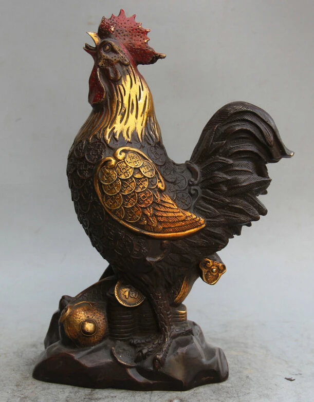 SCY voge gem S6040 13 &quotКитайский Бронзовый Gild животных Богатство Зодиак Год Петух Статуя