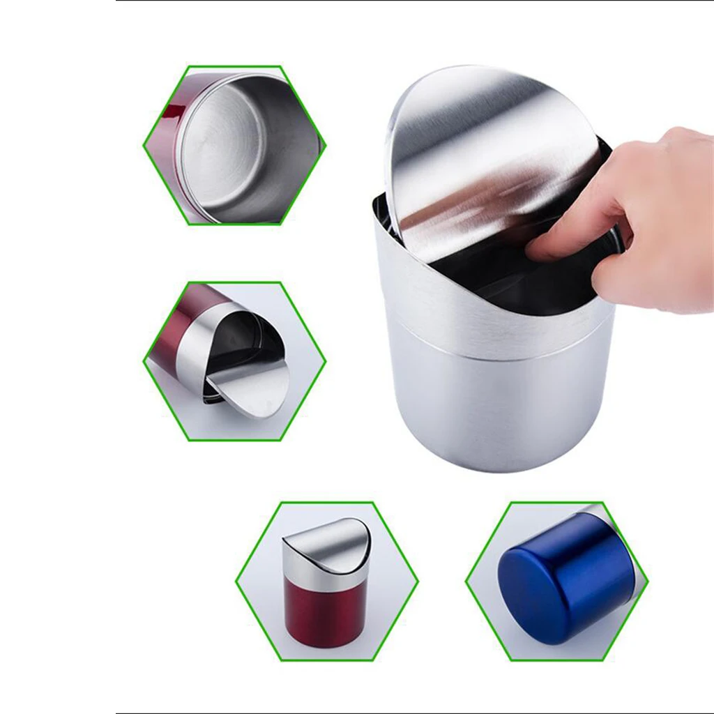 Blue/Pink/Green/Red/Silver Stainless Steel Trash Cans Desktop Mini Ashtray Car Garbage Bin Wastebasket Home/Office