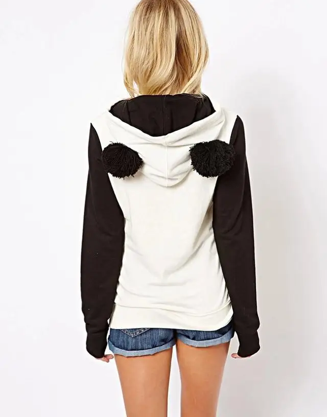  Hoodie Women Panda Sweatshirt Jumper Sweatshirt Long Sleeve Hooded Pullover Coat Tops Round Ear Hoo