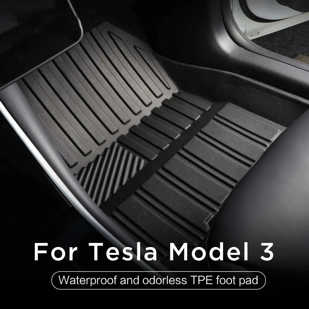 

Autoleader TPE Waterproof Anti-dust Black Car Floor Mat Auto InteriorSeat Cushion Front Rear for Tesla Model 3 All-Weather Fits