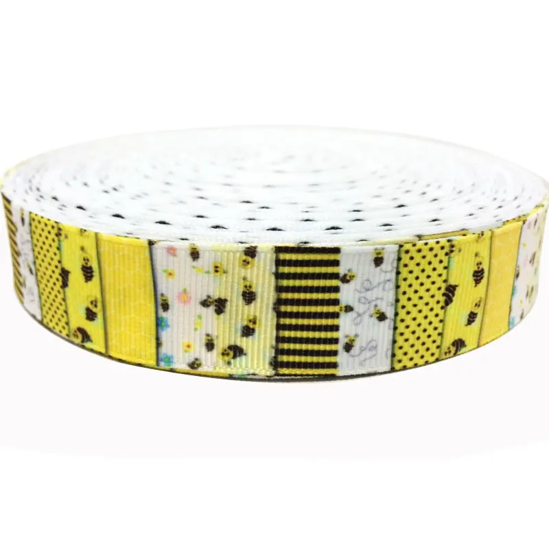 

22mm 7/8inch Sweet Bees Printed Grosgrain Ribbon Webbing Handmade Girl Bows Dog Collar Sewing Accessory Cintas 50Yards/lot Craft