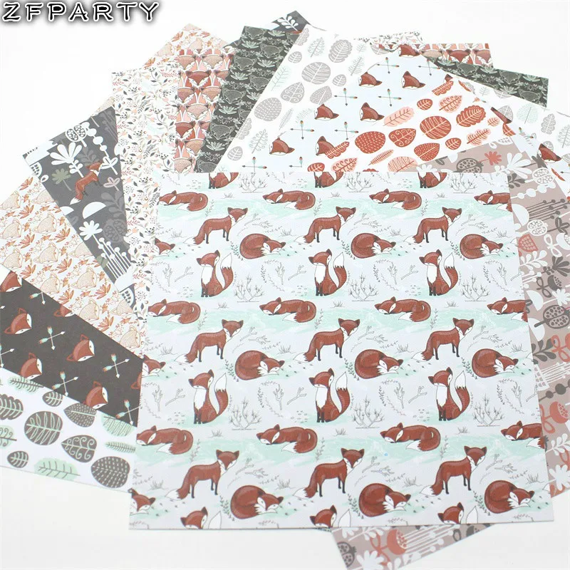 

ZFPARTY 12pcs 6" Single-side Printed Cute Fox pattern creative papercraft art paper handmade scrapbooking kit set books