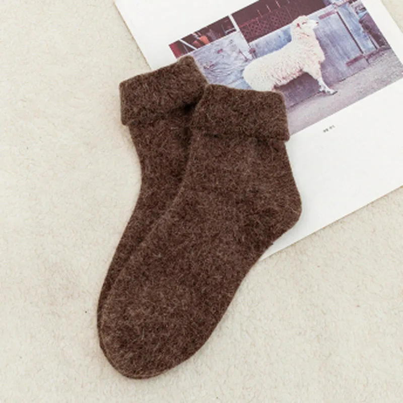 Высококачественные женские носки Ангольские носки из кроличьей мериносовой шерсти женские зимние носки женские теплые носки calcetines - Цвет: Коричневый