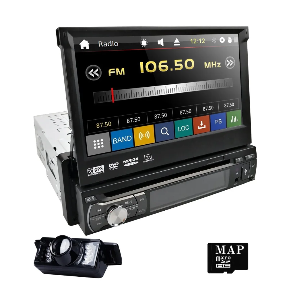 

In stock 7 Inch Universal 1 din Car DVD Player Auto radio Stereo Bluetooth GPS RDS Mirror link Free 8 GB map card Back camera