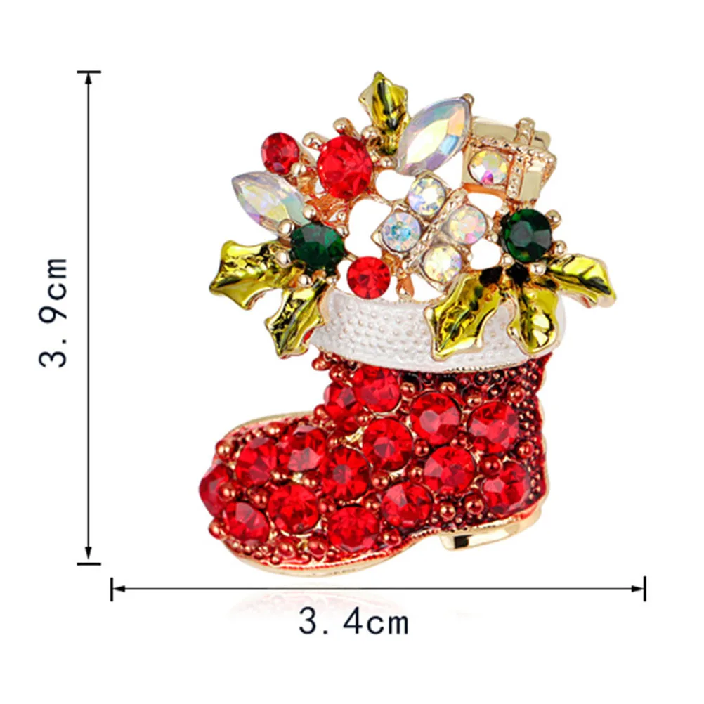 Cute Dainty Red Shoes Brooches Vintage Female Red Boots Brooches Zinc Alloy Rhinestone Brooch Gift Christmas Bows