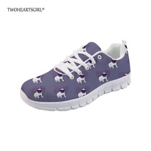 Twoheartsgirl модные щенок-Мопс кроссовки с милым принтом с животными тапочки в виде панды, собаки, Туфли без каблуков женская повседневная обувь дышащая Женский, сетчатый обувь