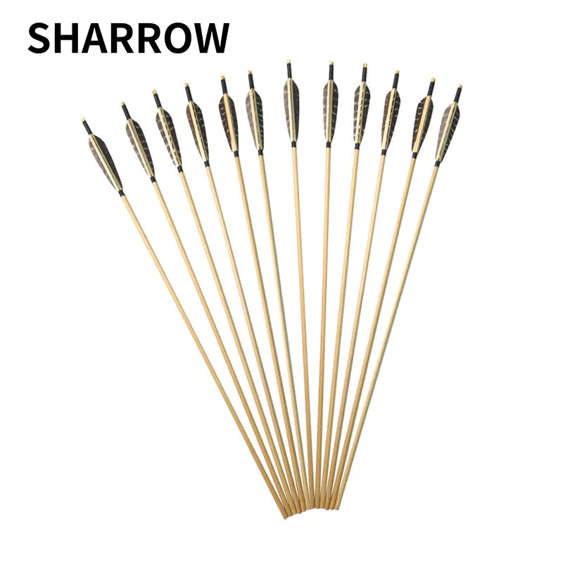 

6pcs Wooden Arrow 80cm Conventional Wood Shaft With 5 inch Shield Feather For Hunting Shooting Archery Arrow Rod