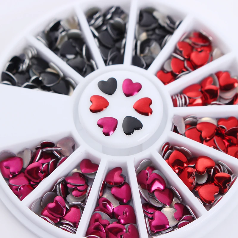 1 коробка Стразы смешанного цвета дизайн сердца 3D дизайн ногтей украшение в колесиках Маникюр DIY украшения для ногтей
