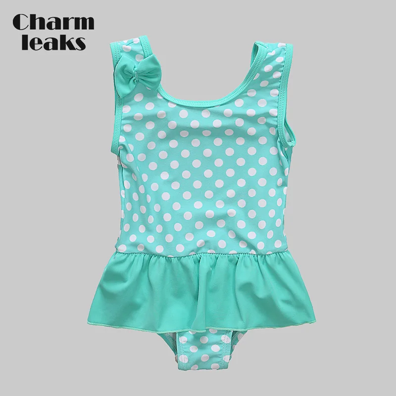 Baby Girls One-Piece Swimsuit Swimwear Bowknot Polka Dots Bathing Suit Beachwear